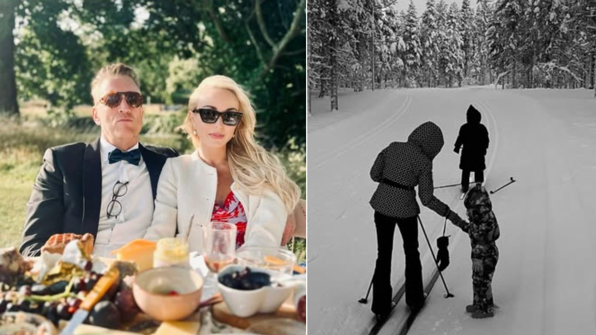 A photo a split photo of Helen George and her boyfriend with her kids