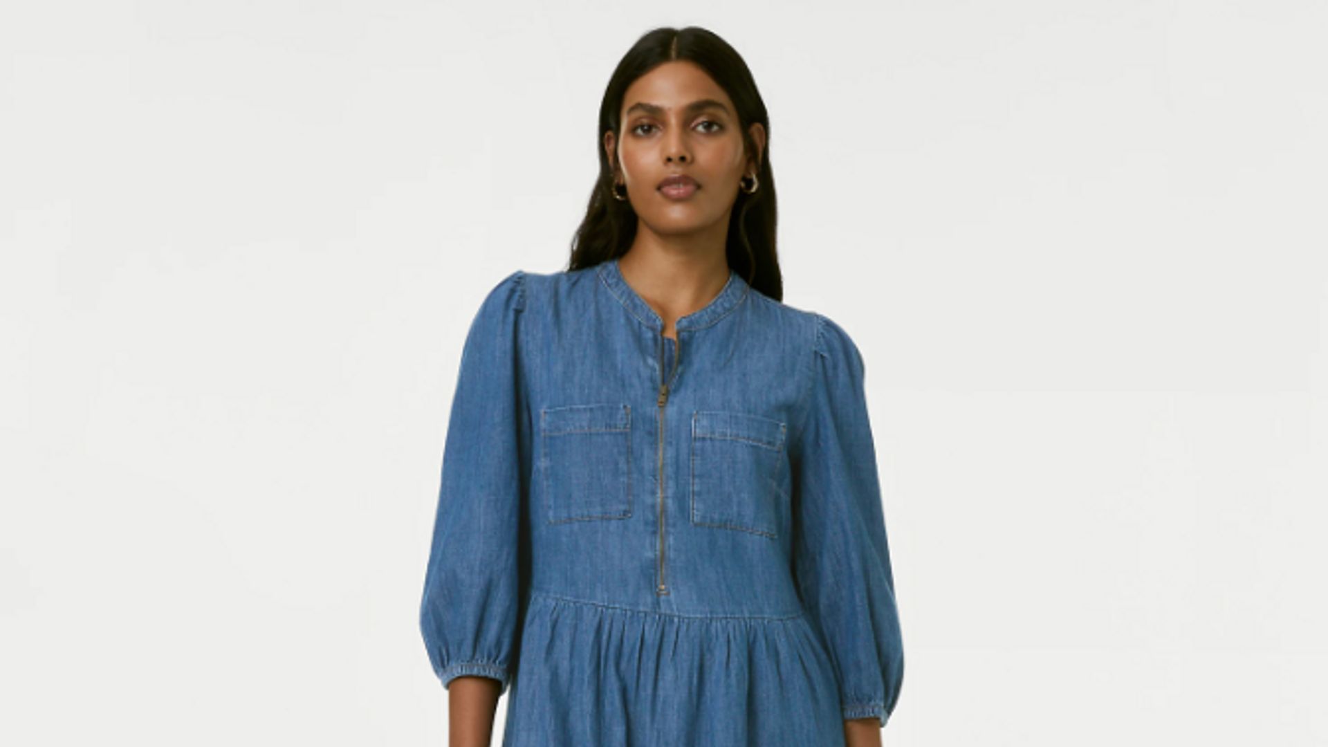 Pure Cotton Denim Midi Waisted Dress - Marks and Spencer