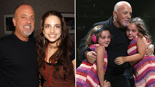 Billy Joel and daughter Alexa Ray on the left, next to a picture of Billy holding his daughters Remy and Della 