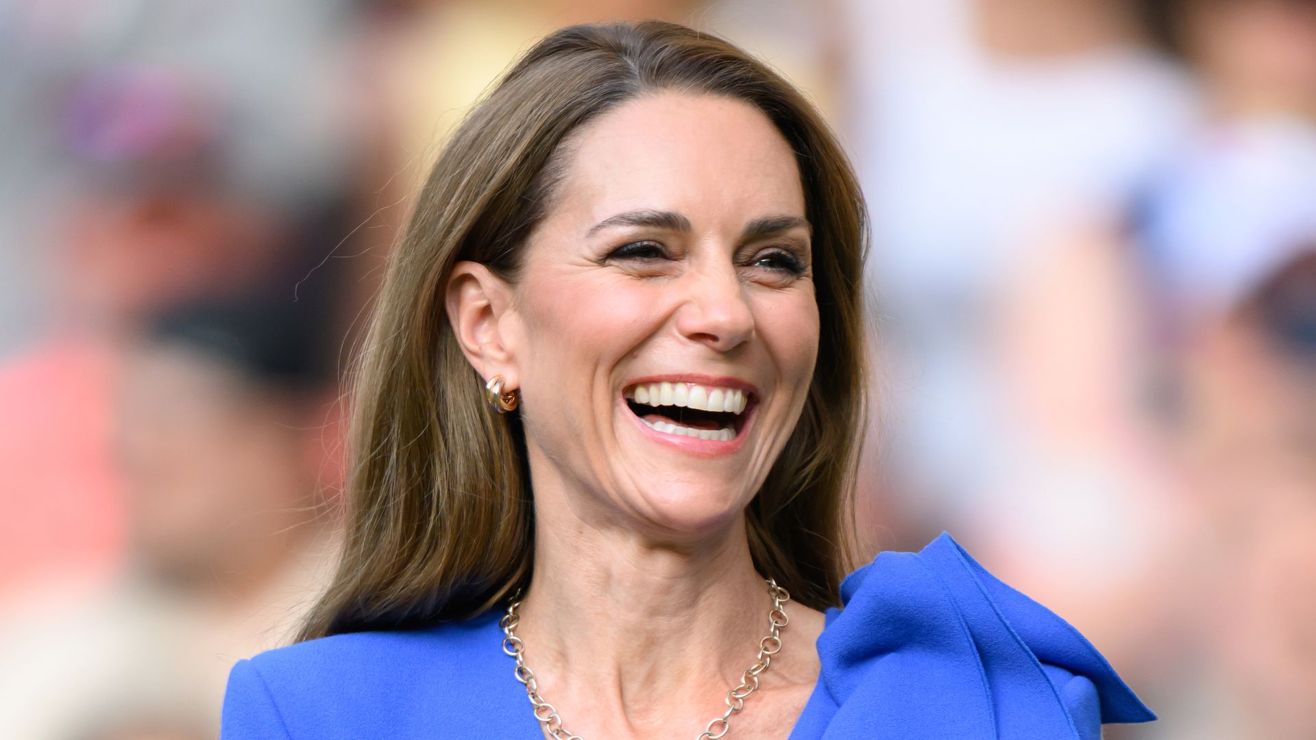 Kate Middleton wears blue dress at the Wimbledon Tennis Championships at the All England Lawn Tennis and Croquet Club on July 13, 2025 in London, England. 