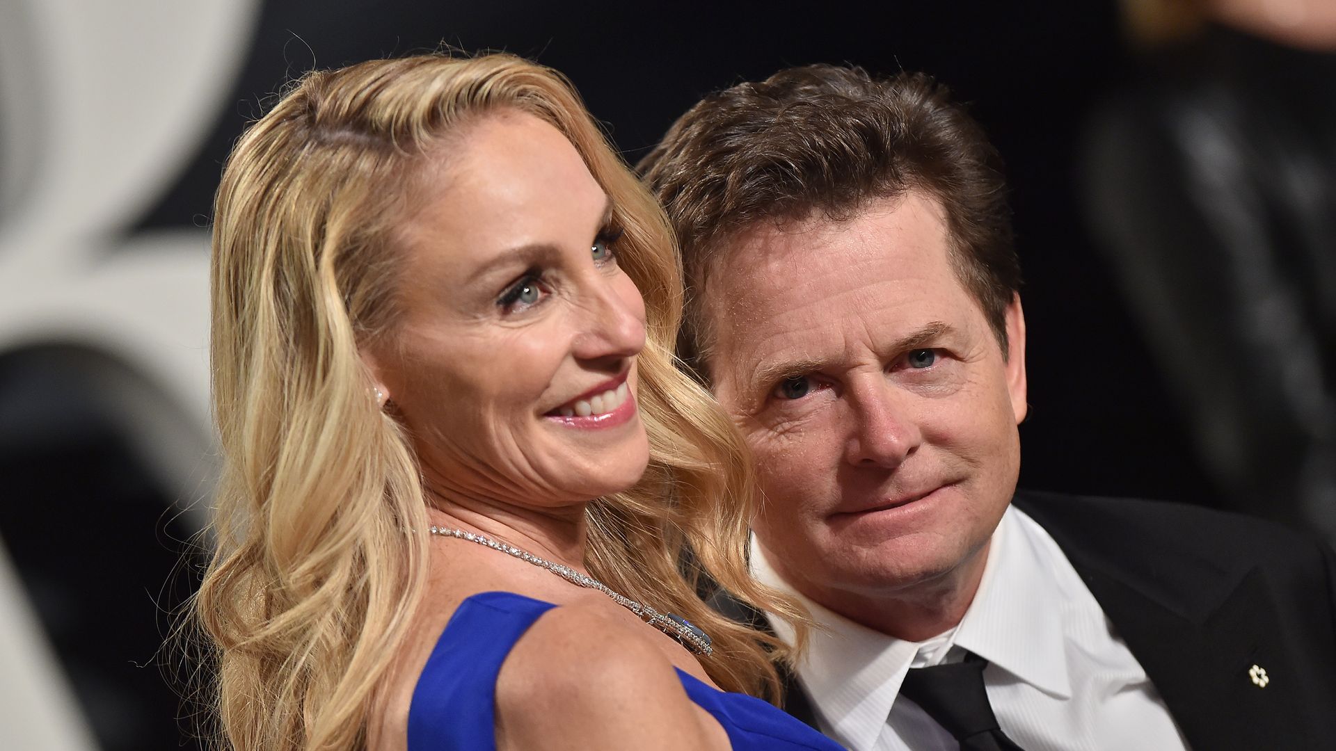 Michael J. Fox with his wife Tracy Pollan red carpet close up