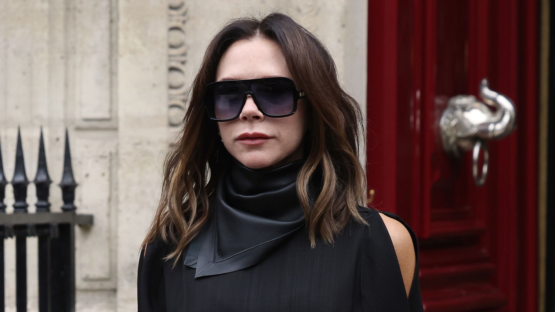 Victoria Beckham checking out of her hotel during the Womenswear Spring/Summer 2025 as part of Paris Fashion Week on September 29, 2024 in Paris, France