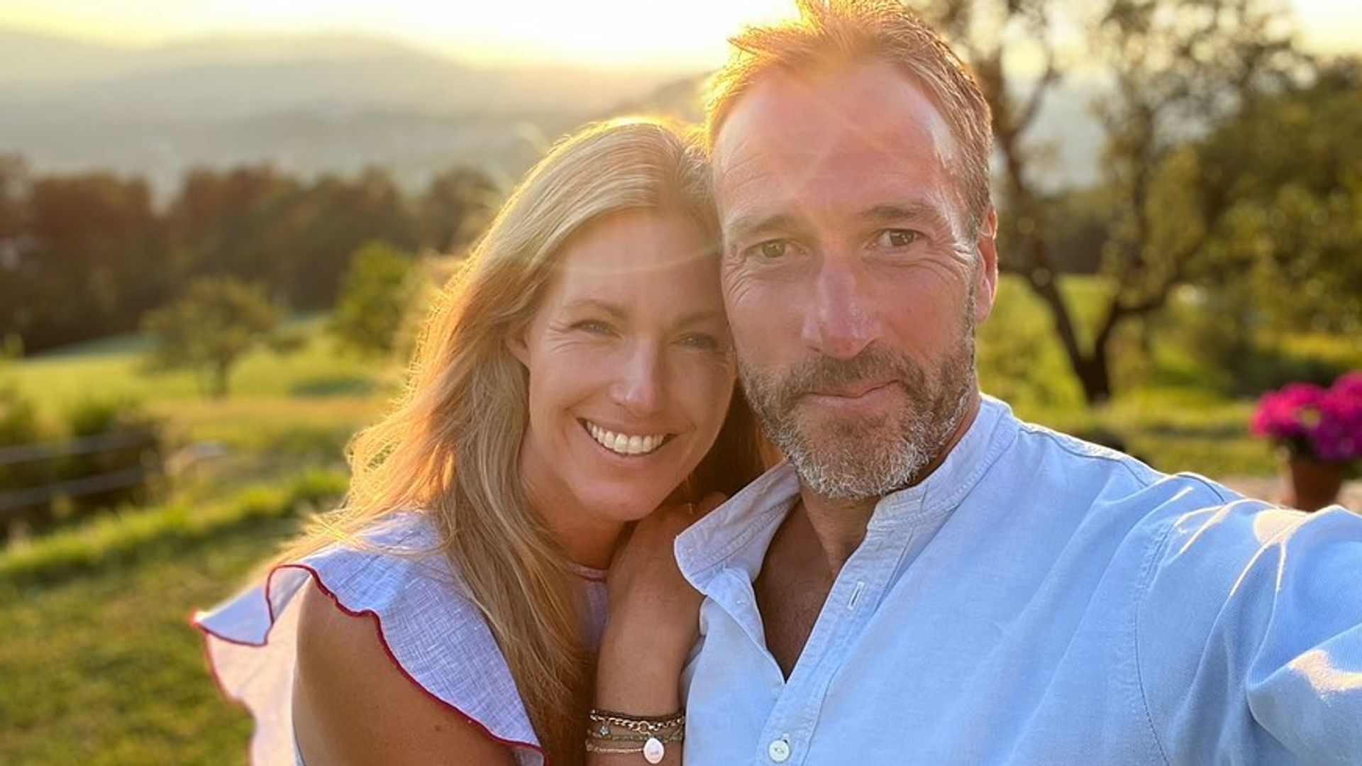 Marina and Ben Fogle cuddling in the sunshine