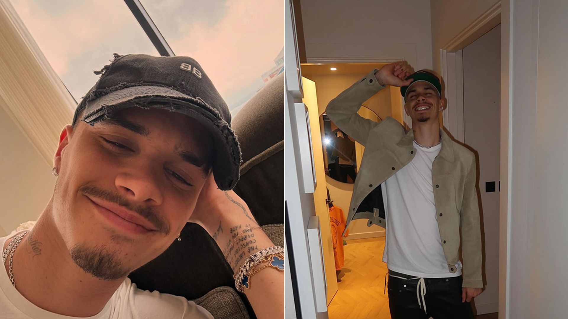 split image showing man taking selfie and man posing in flat 