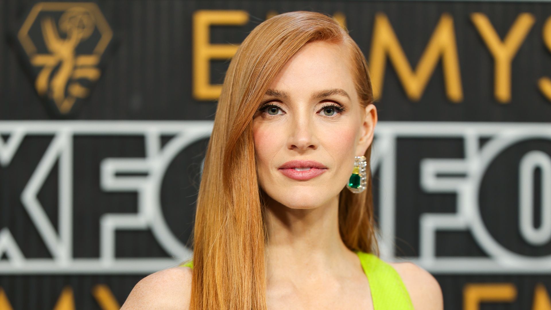 Jessica Chastain with flawless skin at the Emmys 