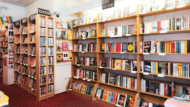 Interior of a bookshop with shelves and books