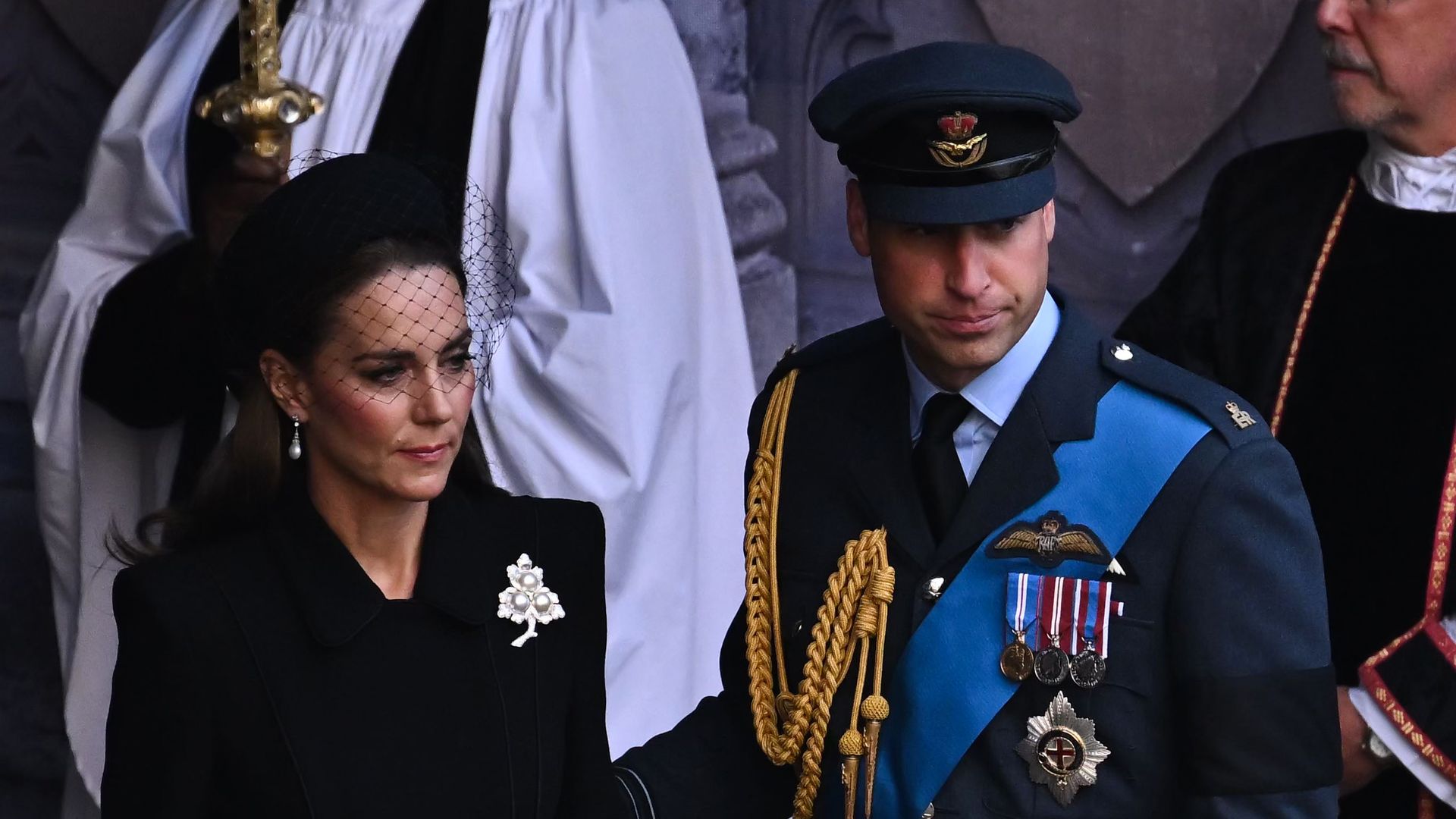 Kate Middleton in black dress with Prince William in military dress