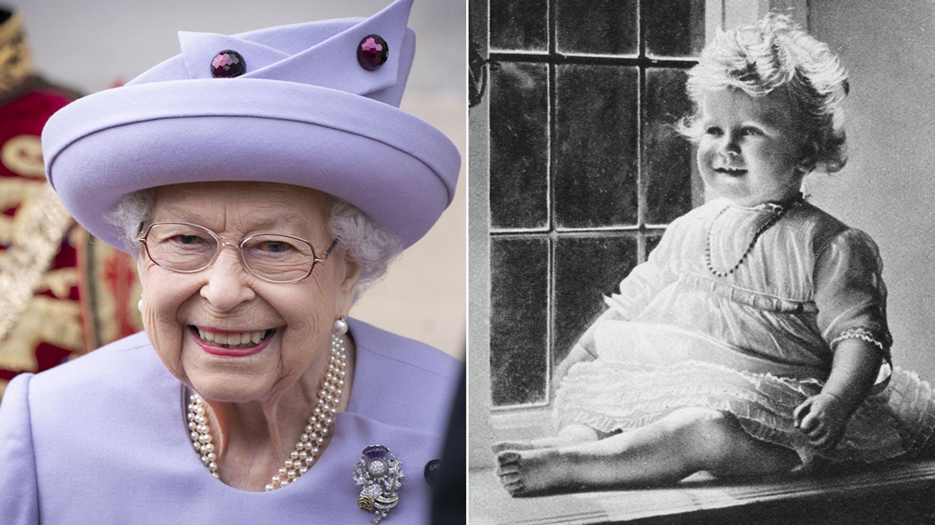 Split image of Queen Elizabeth at 96 and as a baby