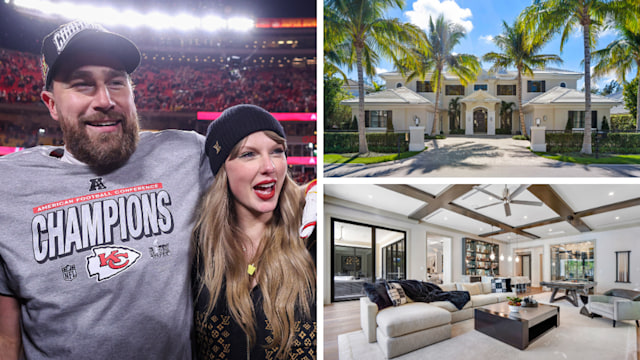 Taylor Swift Travis Kelce house split image