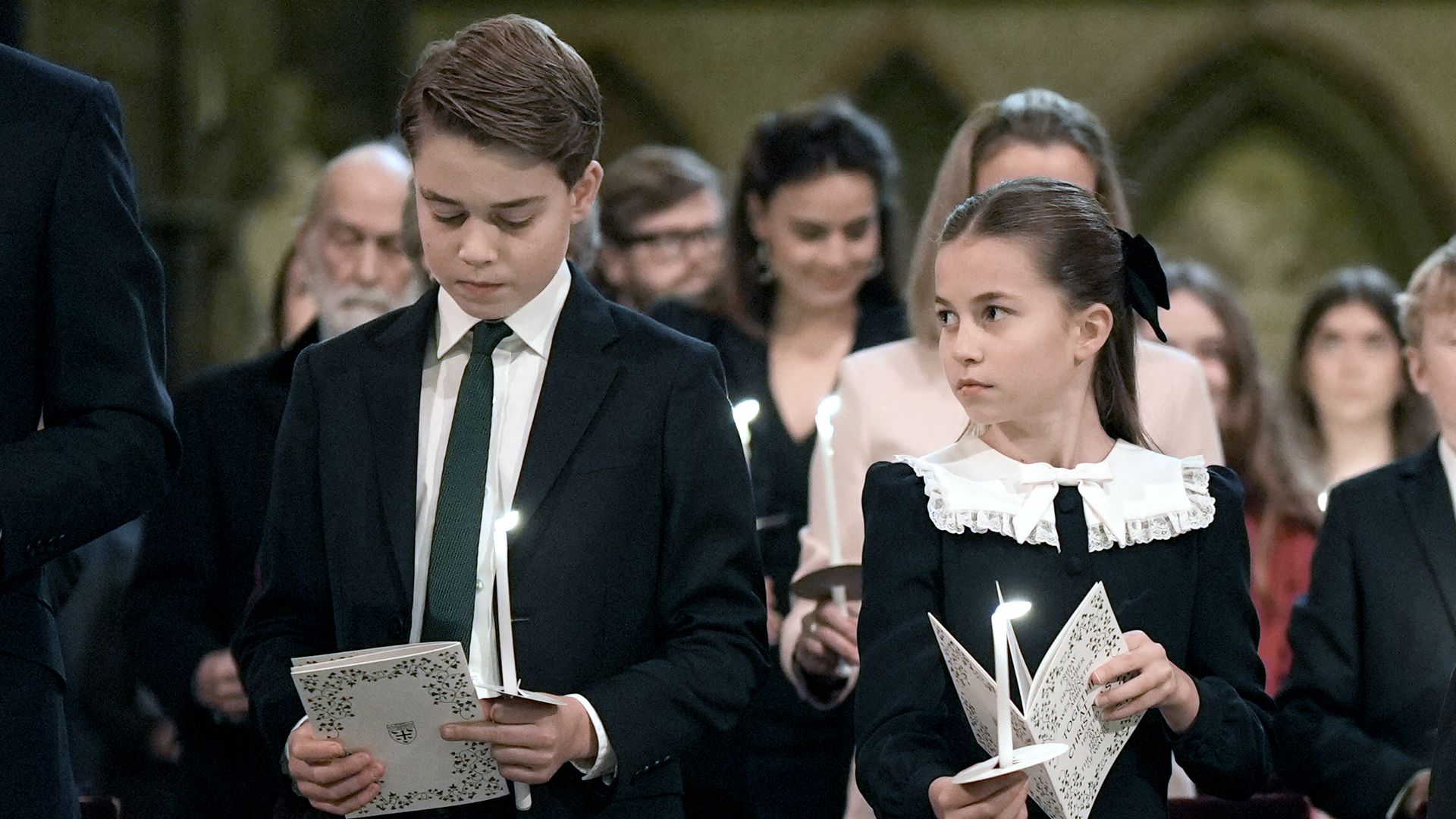  Prince George and Princess Charlotte during the Together At Christmas carol service at Westminster Abbey