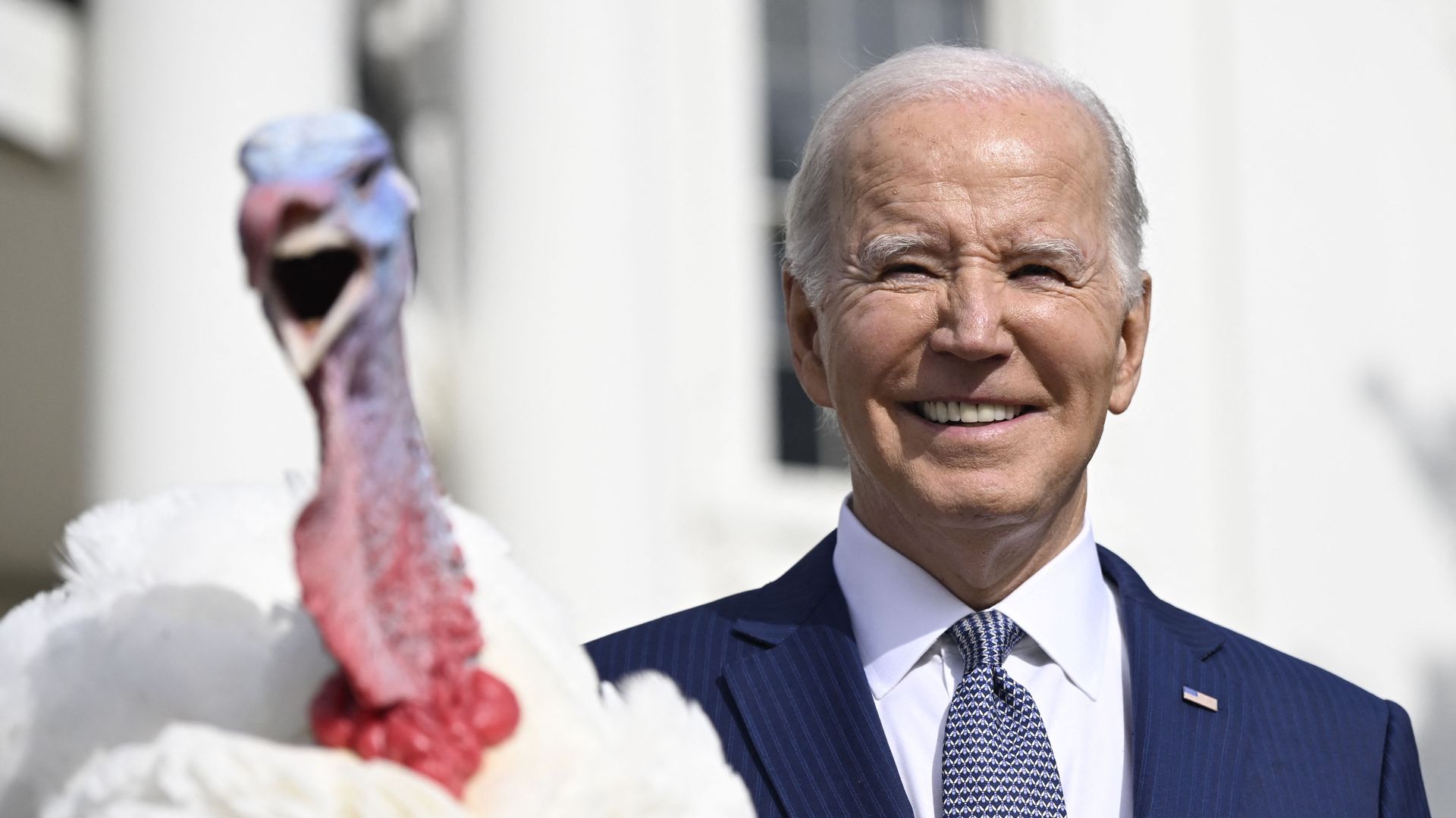 US President Joe Biden pardons the national Thanksgiving turkey, Liberty, during a pardoning ceremony at the White House in Washington, DC on November 20, 2023