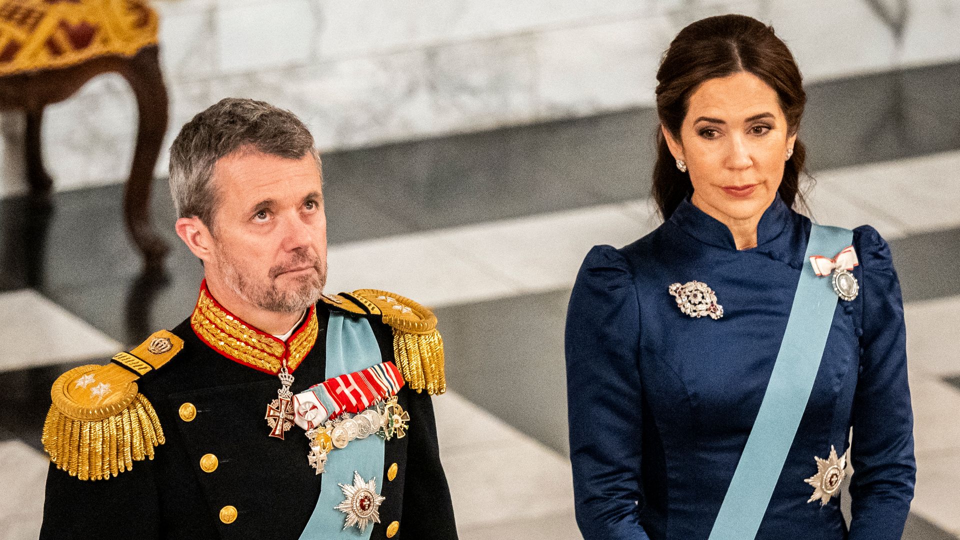 Prince Frederik and Princess Mary greet the diplomatic corps during a New Year reception at Christiansborg Palace, Copenhagen, Denmark, on January 3, 2024