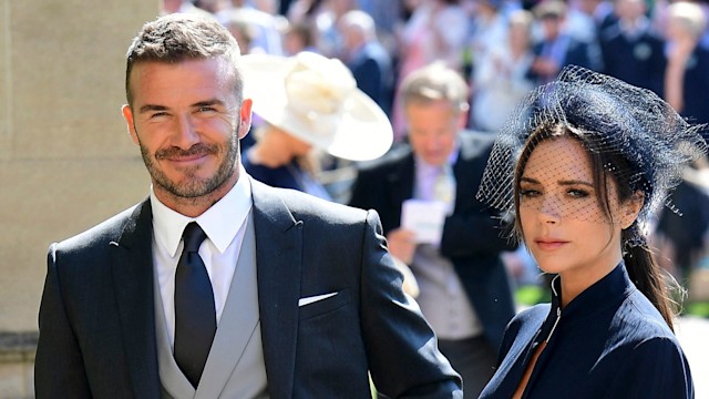 David and Victoria Beckham in wedding guests looks