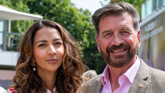 LONDON, ENGLAND - MAY 19: Katie Dadzie (L) and Nick Knowles attend the RHS Chelsea Flower Show on May 19, 2025 in London, England.