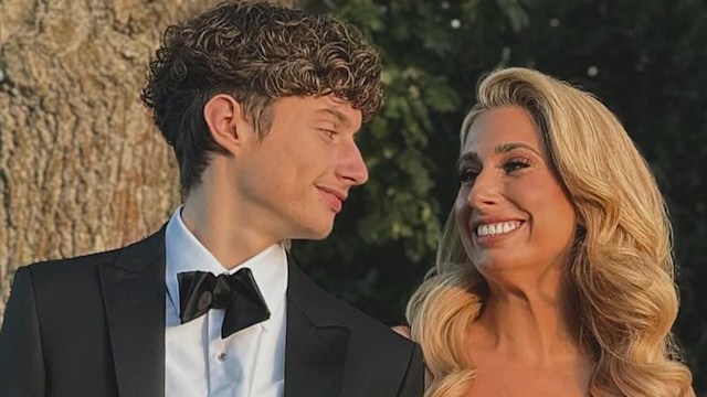 Stacey Solomon wears red corset dress at the National Television Awards 2024 with her son Zachary