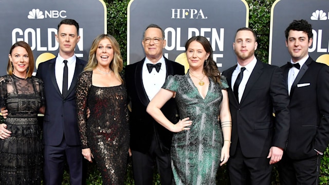 Samantha Bryant, Colin Hanks, Rita Wilson, Tom Hanks, Elizabeth Ann Hanks, Chet Hanks, and Truman Theodore Hanks attend the 77th Annual Golden Globe Awards at The Beverly Hilton Hotel on January 05, 2020 in Beverly Hills, California