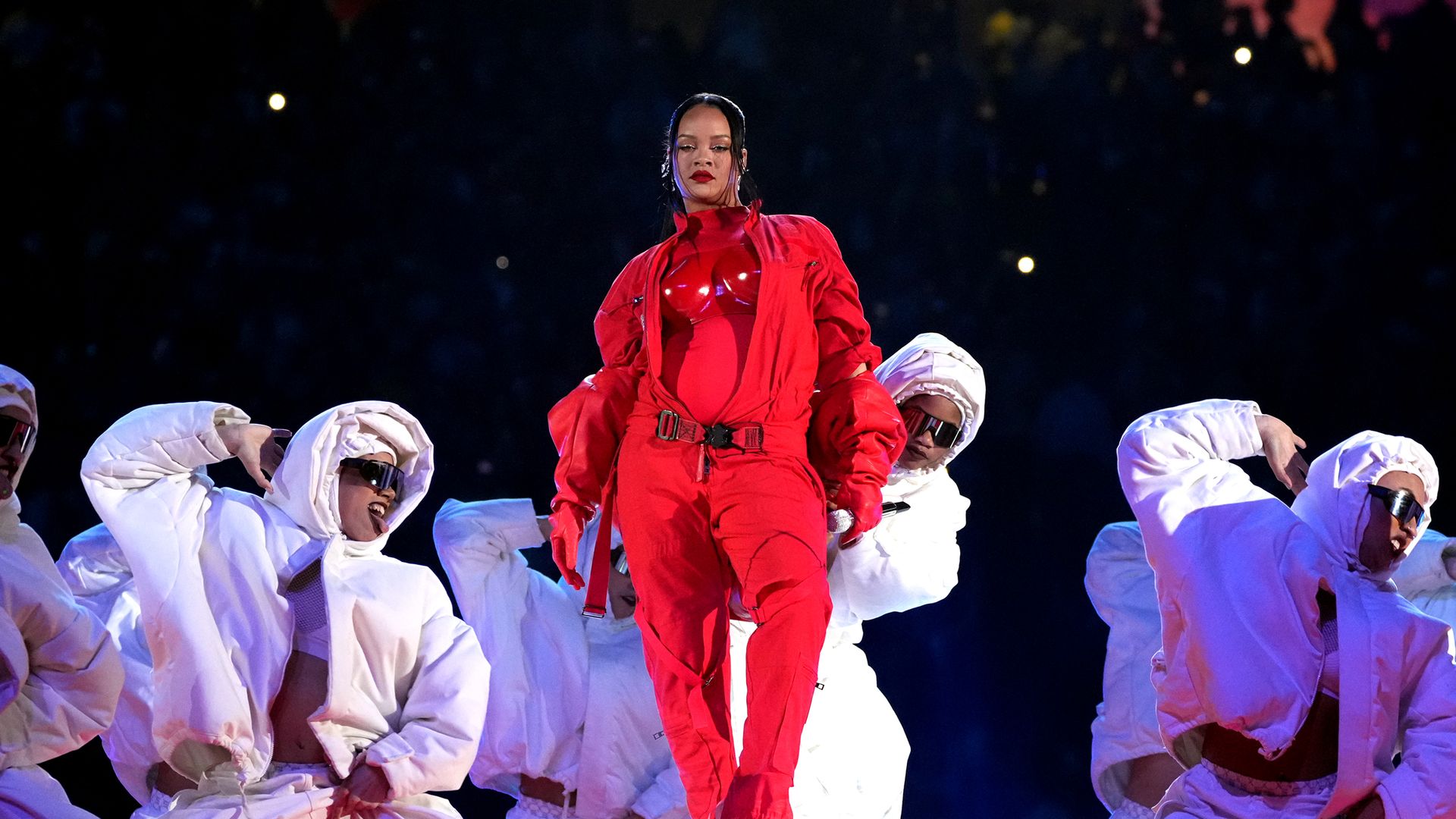 Rihanna performs during Apple Music Super Bowl LVII Halftime Show at State Farm Stadium on February 12, 2023 in Glendale, Arizona.