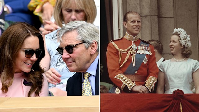 A split image of Kate and Michael Middleton and Prince Philip and Princess Anne 