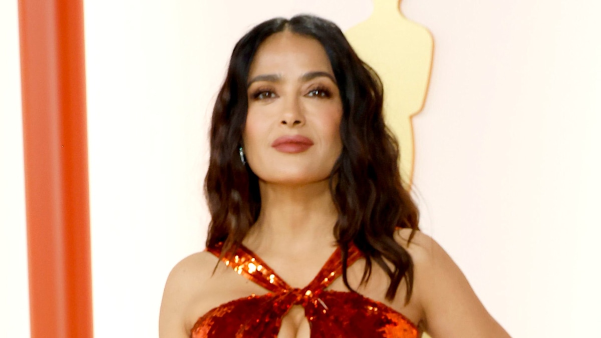 Salma Hayek just wore her most daring look to date and it’s all about the feathers
