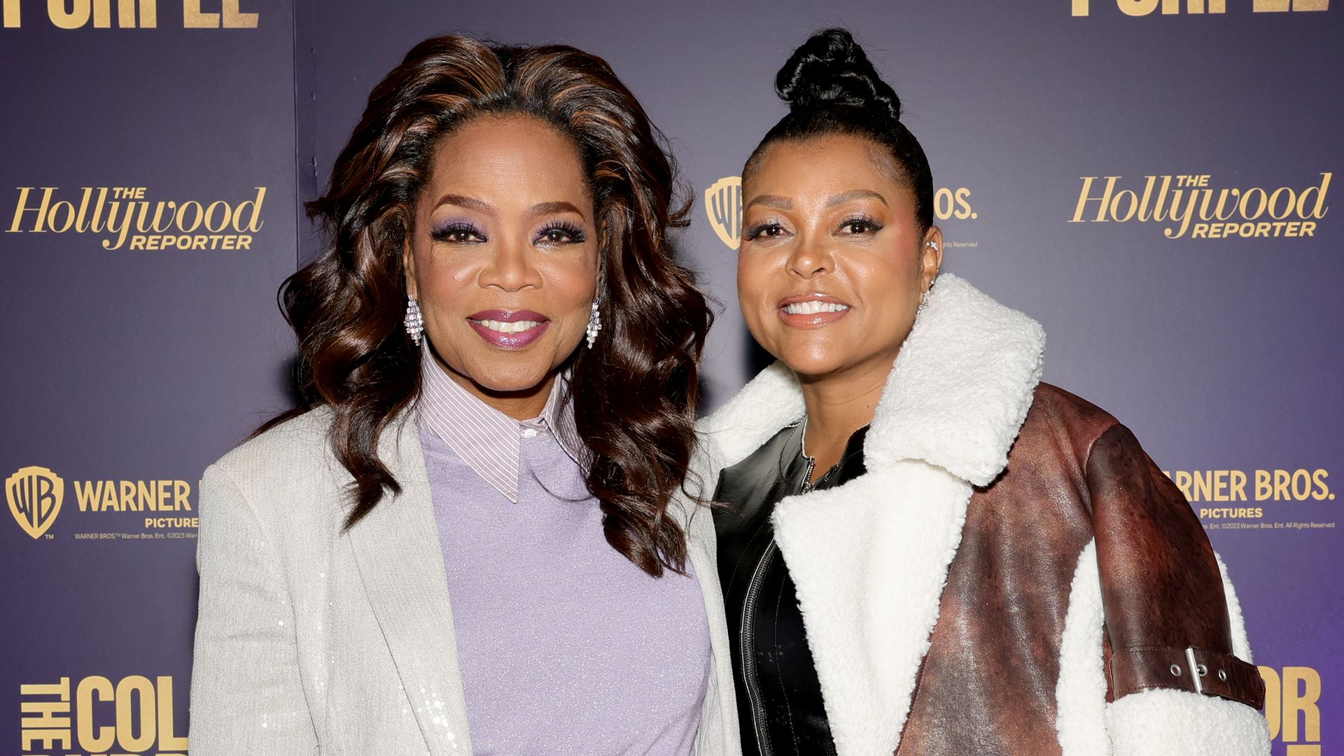 Oprah Winfrey and Taraji P. Henson attend THR Presents Live: The Color Purple at Crosby Hotel on December 11, 2023 in New York City