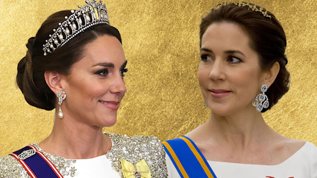 split image of Kate and Mary in tiaras