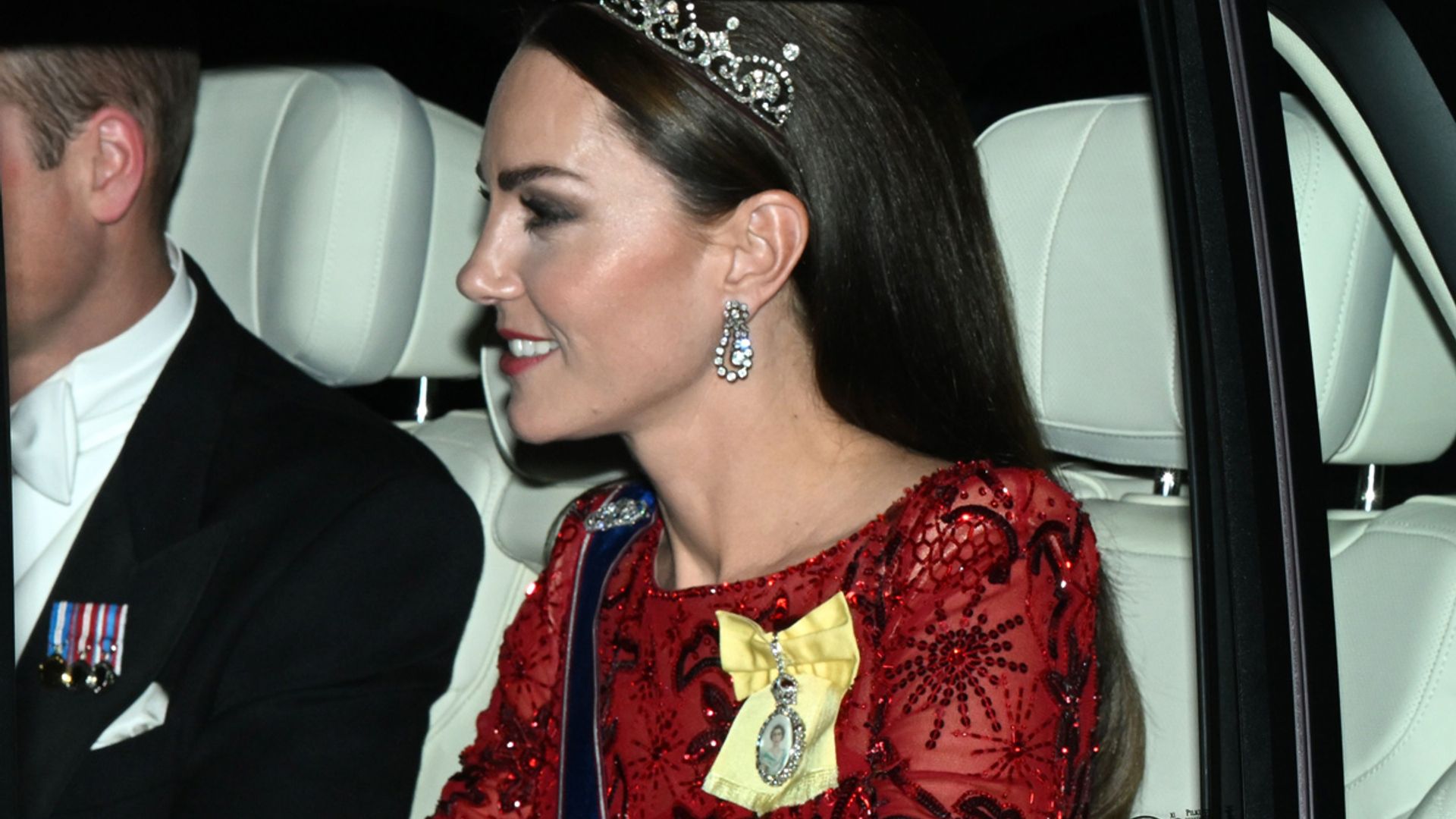kate middleton red sequin dress tiara