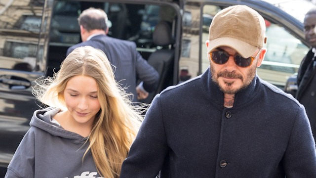 Harper Beckham and David Backham seen during the  Womenswear Fall/Winter 2025/2026 as part of Paris Fashion Week 