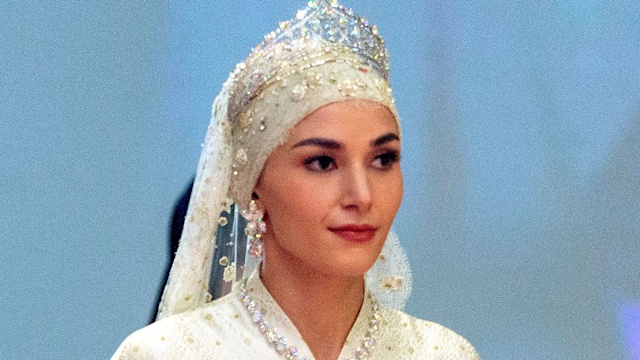 The royal bride Anisha Rosnah enters the royal throne hall during the royal wedding ceremony at Istana Nurul Iman, in Bandar Seri Begawan, Brunei, 14 January 2024. 