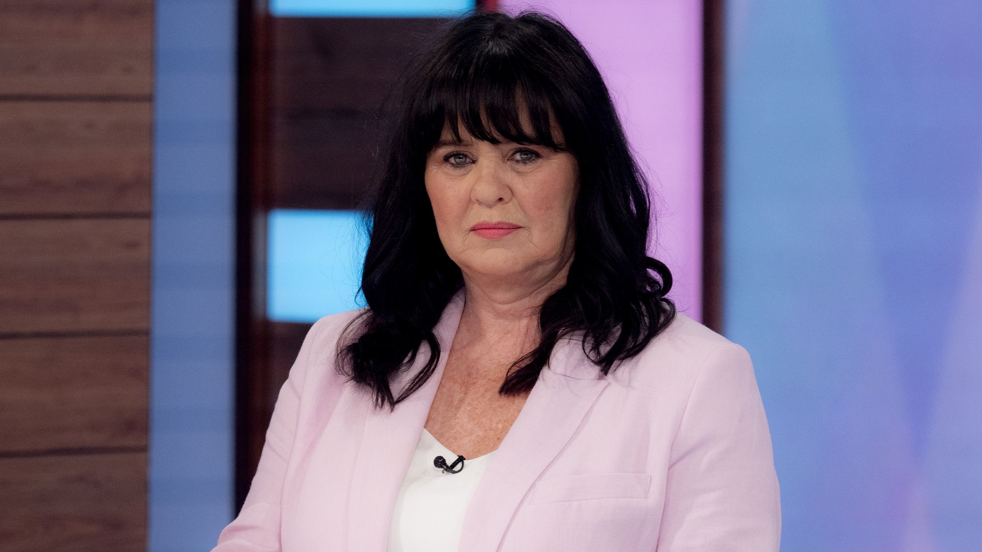 Coleen Nolan looking serious on Loose Women in a lilac blazer