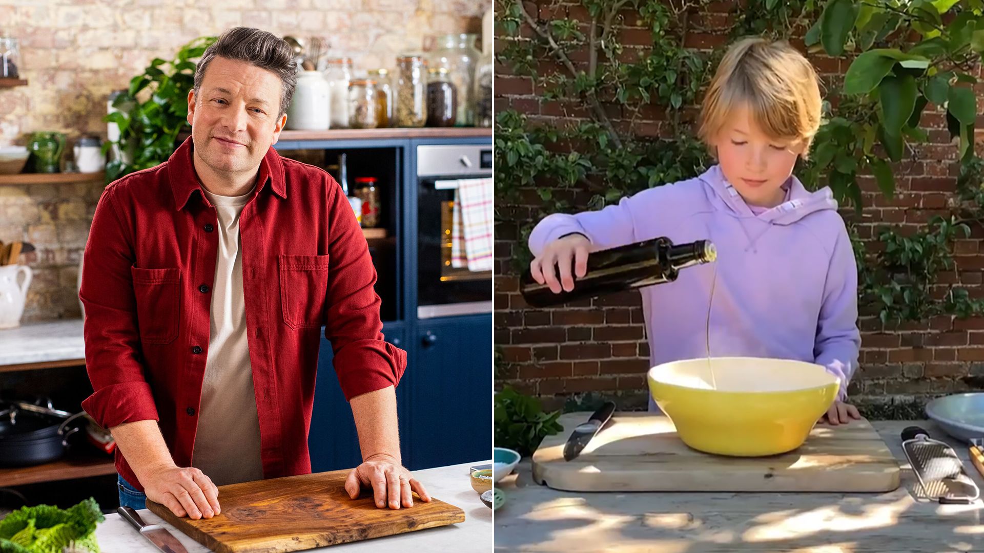 Jamie Oliver and son Buddy cooking