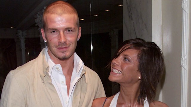 David Beckham and Victoria in 2001 smiling in white