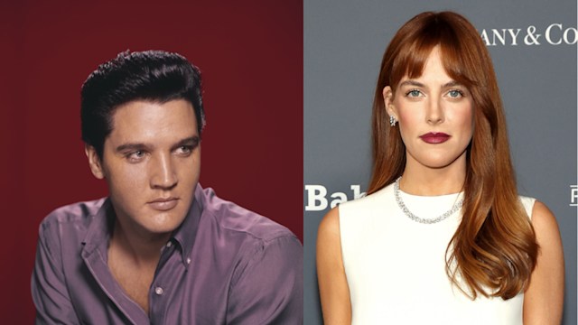 Split image of Elvis Presley (in 1956) and his granddaughter Riley Keough (in 2021).