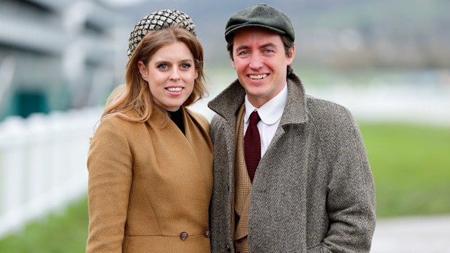 Princess Beatrice and Edoardo Mapelli Mozzi attend day 3 'St Patrick's Thursday' of the Cheltenham Festival at Cheltenham Racecourse on March 14, 2024 in Cheltenham, England