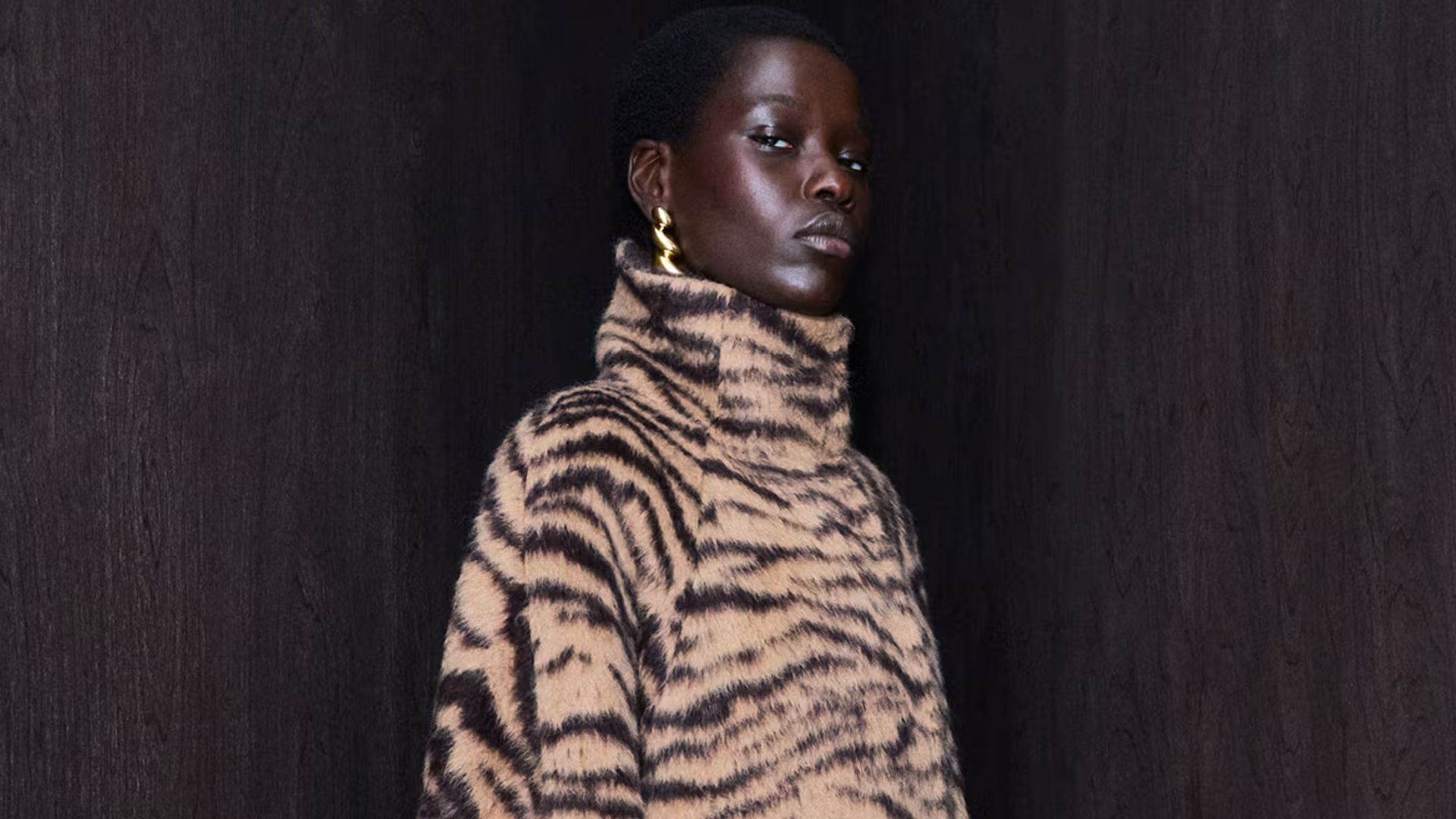 Alaia model in striped coat