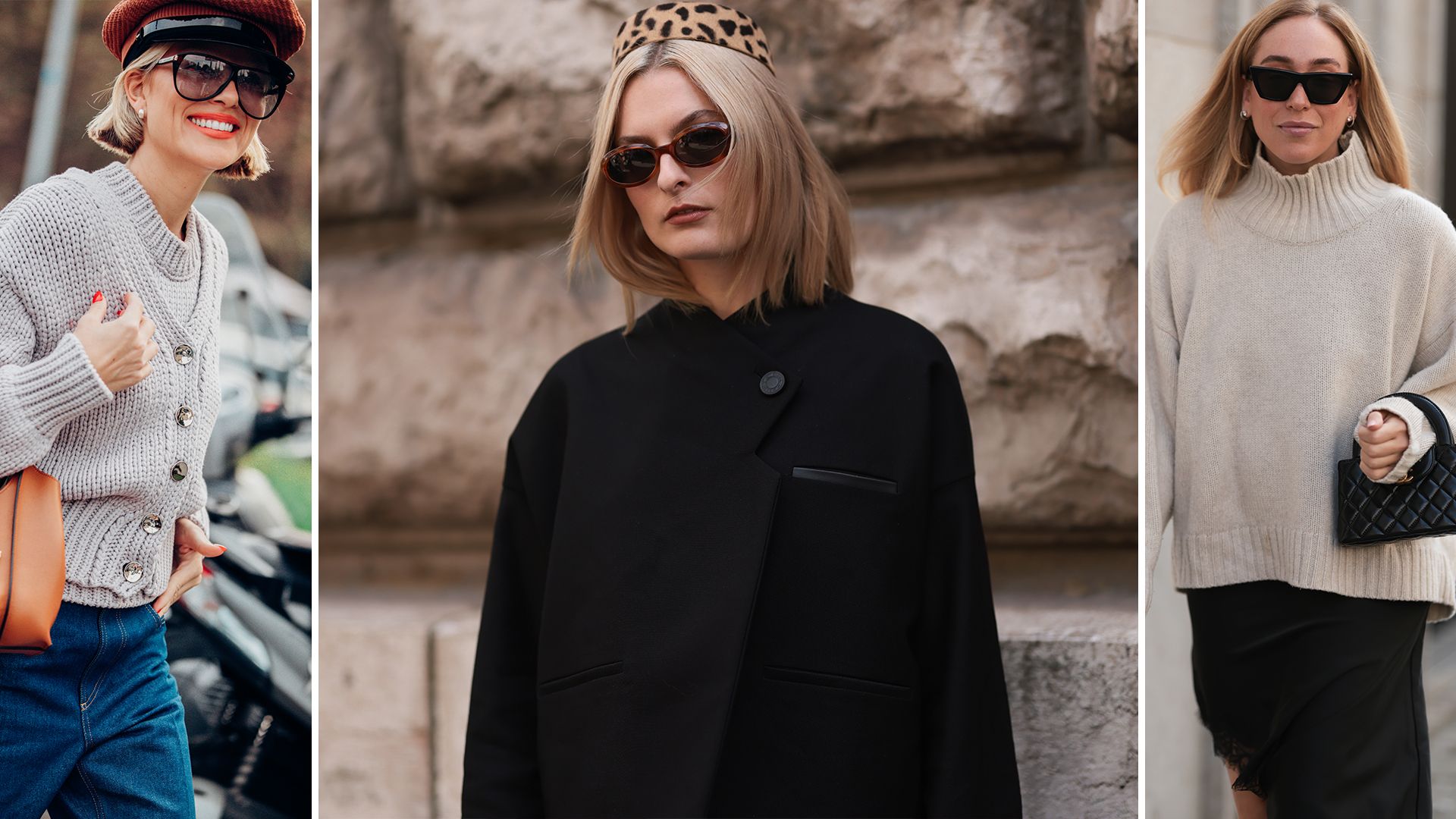 collage of three midlife women in autumn clothes
