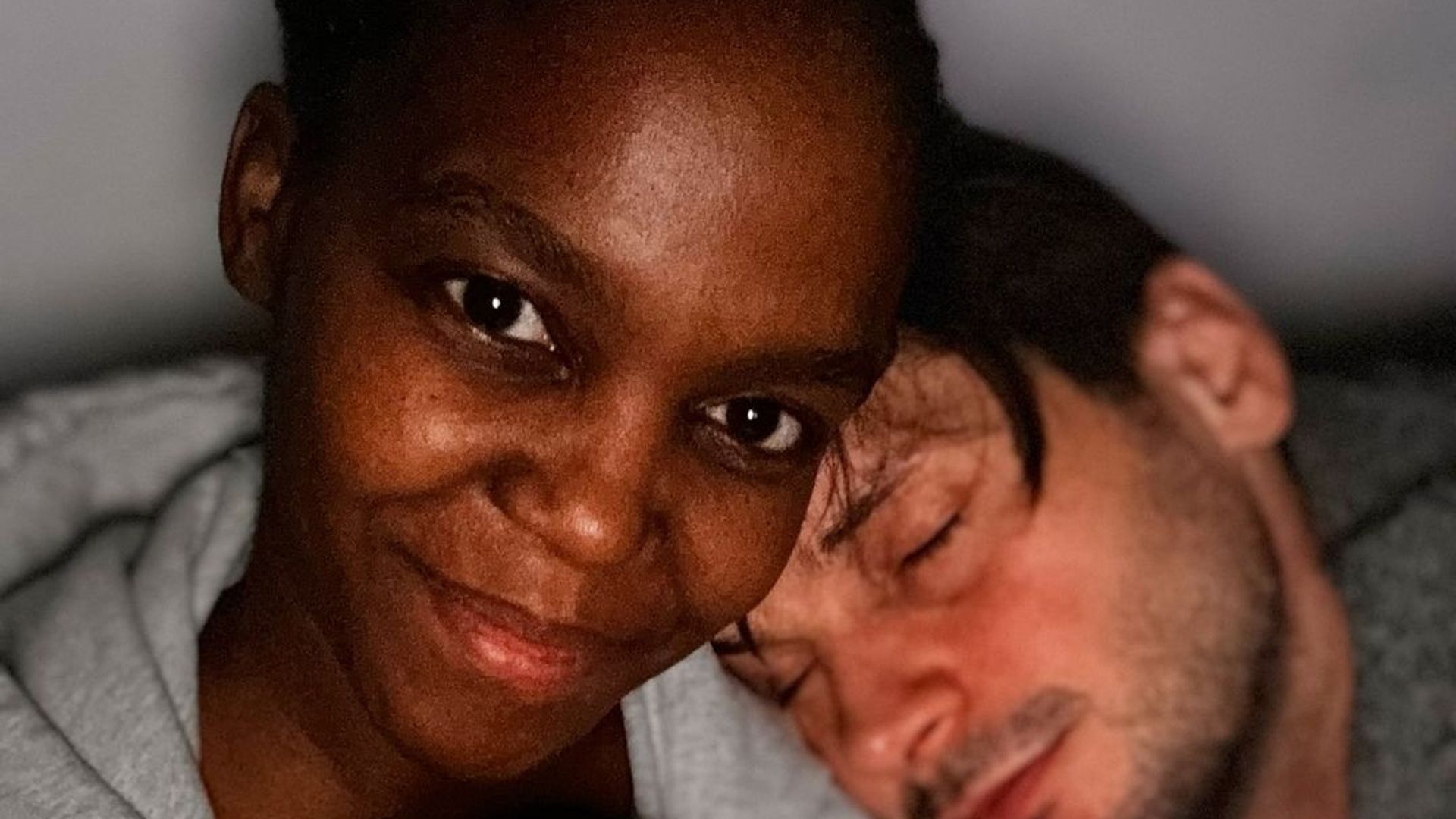Oti Mabuse shared a sweet snap of snoozing husband Marius and her baby girl