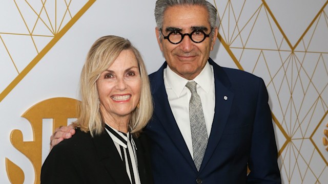 Eugene Levy (R) and his Wife Deborah Divine (L) attend the Showtime Emmy eve nominees celebrations at San Vincente Bungalows on September 21, 2019 in West Hollywood, California