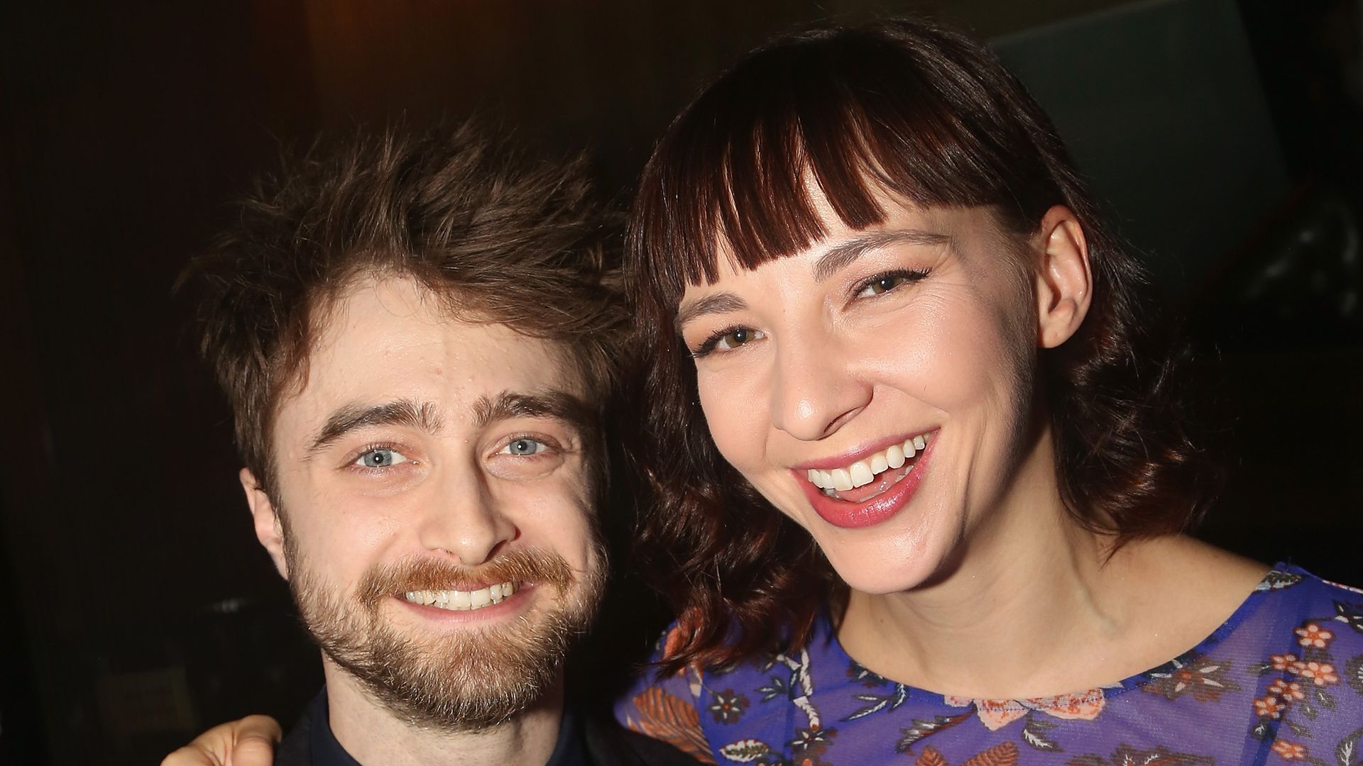 Daniel Radcliffe and girlfriend Erin Darke pose at the opening night after party for the new hit play "The Lifespan of A Fact" on Broadway at Brasserie 8 1/2 on October 18, 2018 in New York City