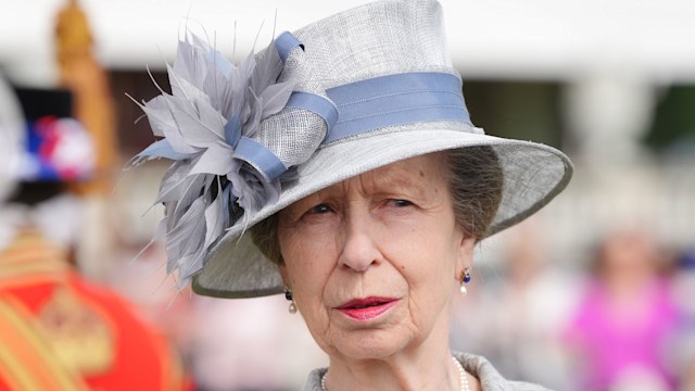 The Princess Royal in grey feathered hat and coat