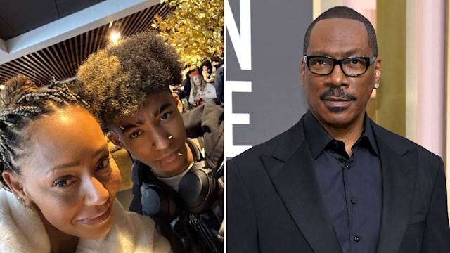 Split image of Mel B with her teenager Angel, next to a solo photo of Eddie Murphy, Angel's father