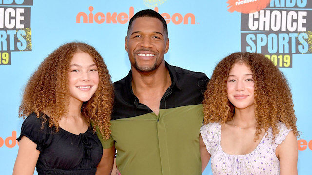 Isabella Strahan, host Michael Strahan, and Sophia Strahan attend Nickelodeon Kids' Choice Sports 2019 at Barker Hangar on July 11, 2019 in Santa Monica, California