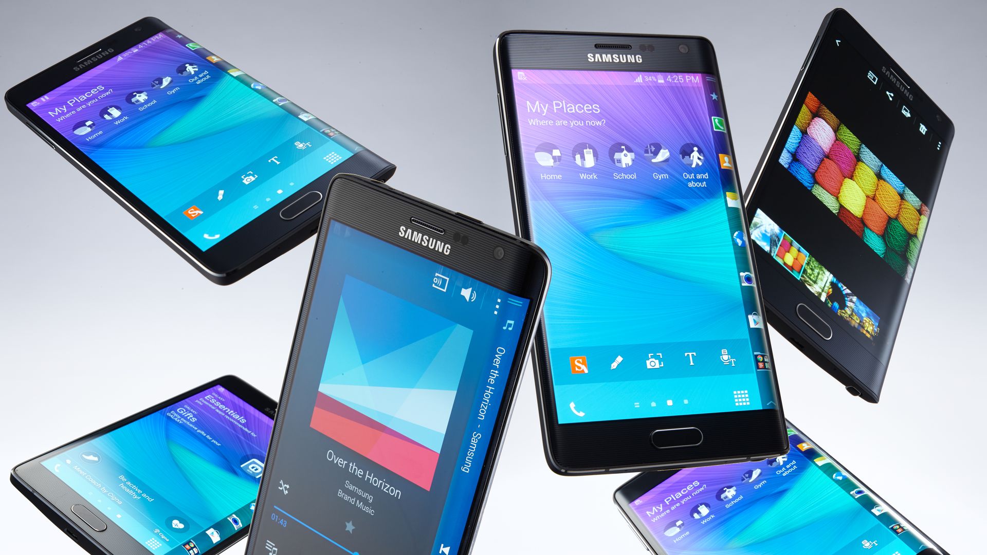 A collection of Samsung Galaxy Note Edge smartphones