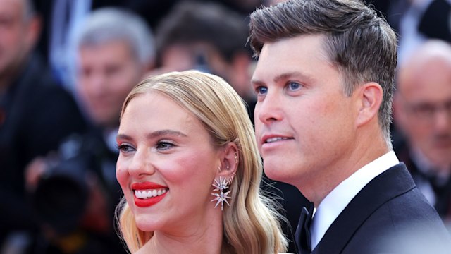 Scarlett Johansson and Colin Jost attend the "Asteroid City" red carpet during the 76th annual Cannes film festival at Palais des Festivals on May 23, 2023 in Cannes, France.