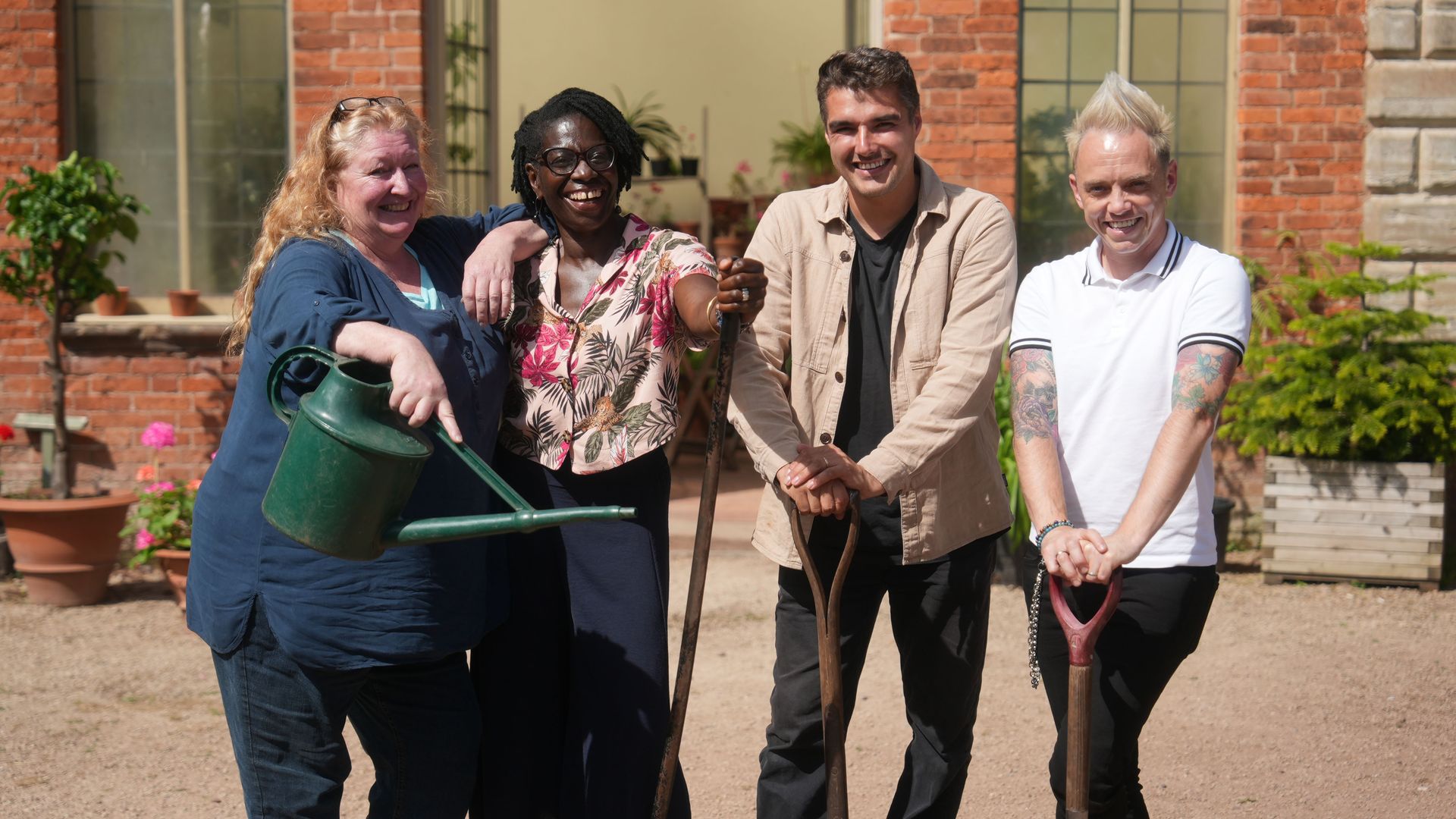 Charlie Dimmock alongside co-stars Flo Headlam, Chris Hull​ and Lee Burkhill