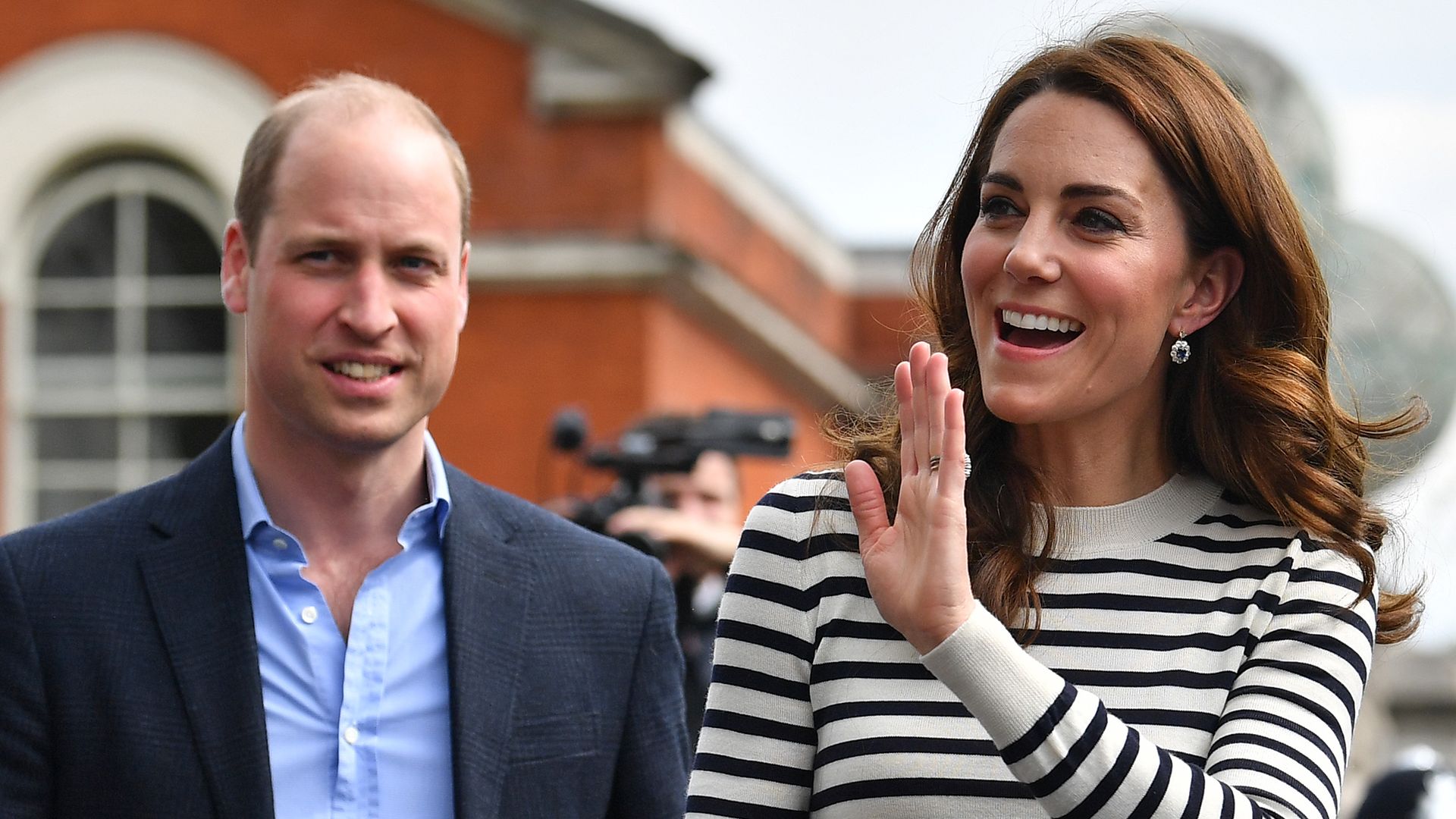 Kate Middleton waving in Greenwich as William looks on 