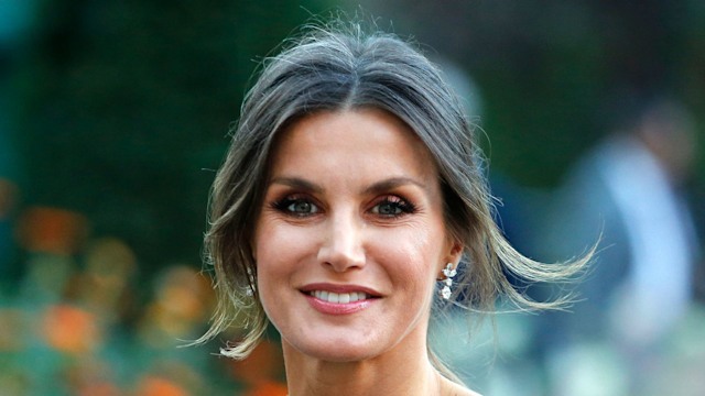 Queen Letizia of Spain wearing navy dress