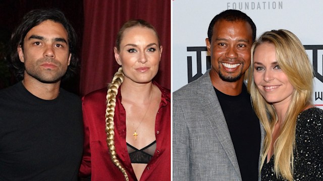 Compostie image of Lindsey Vonn and Diego Osiero on the left, and Lindsey Vonn and Tiger Woods on the right 
