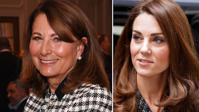 Carole Middleton and Kate Middleton in black and white jackets
