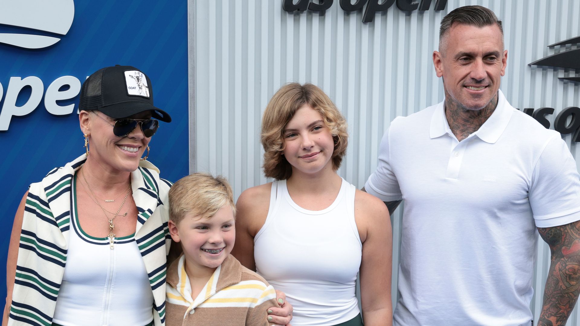 Pink, Carey Hart and their kids, Willow Hart and Jameson Hart attend the men's final during day fifteen of the 2025 US Open Tennis Championships at USTA Billie Jean King National Tennis Center on September 7, 2025 in Flushing Meadows, Queens, New York City