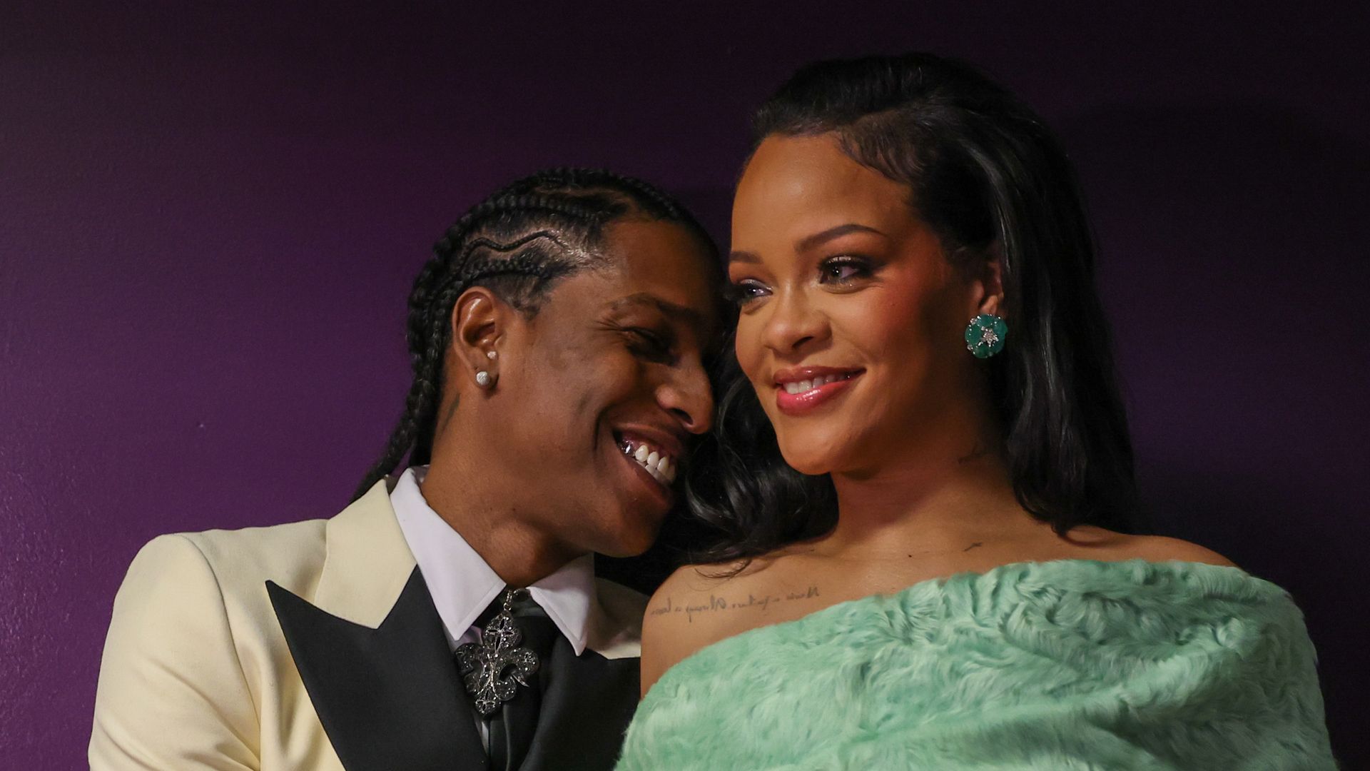 ASAP Rocky and Rihanna backstage at the 95th Academy Awards at the Dolby Theatre on March 12, 2023 in Hollywood, California.